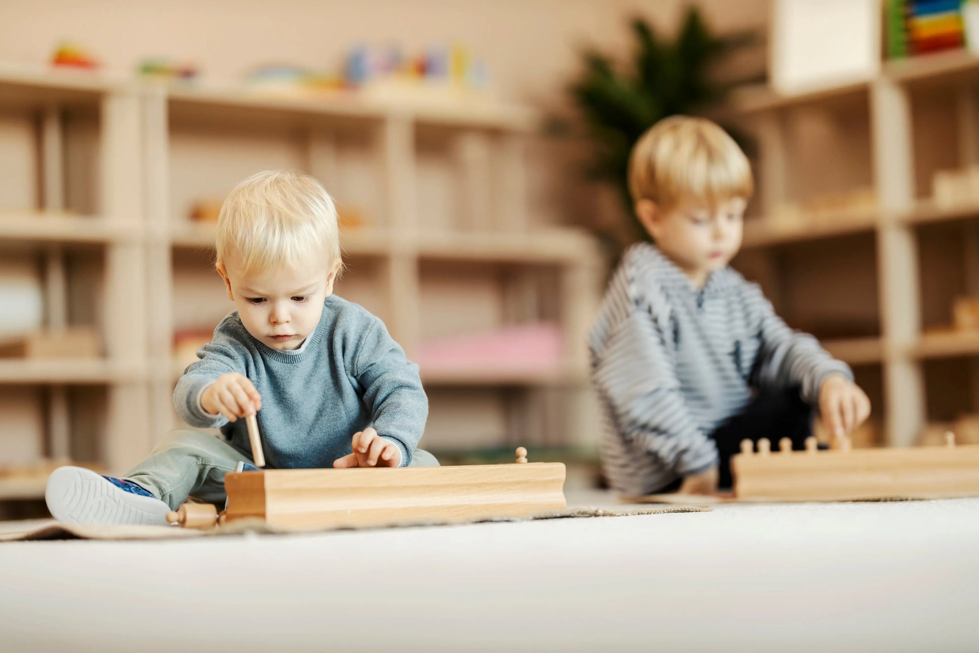 Knobbed Cylinder Blocks Beechwood Four Sets kinderhuis